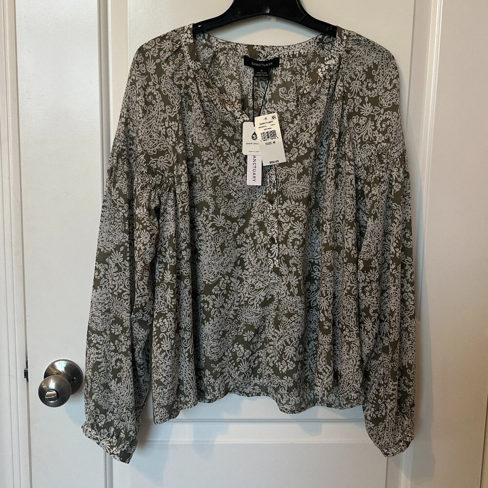 NWT Sanctuary Women’s Long Sleeve Blouse Olive Floral Size Med